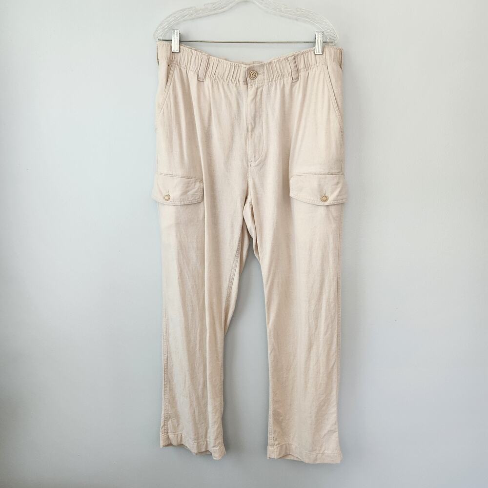 Roundtree & Yorke Cargo Linen Blend Pants Men's 38x30 (36x28.5) Tan Coastal Boho